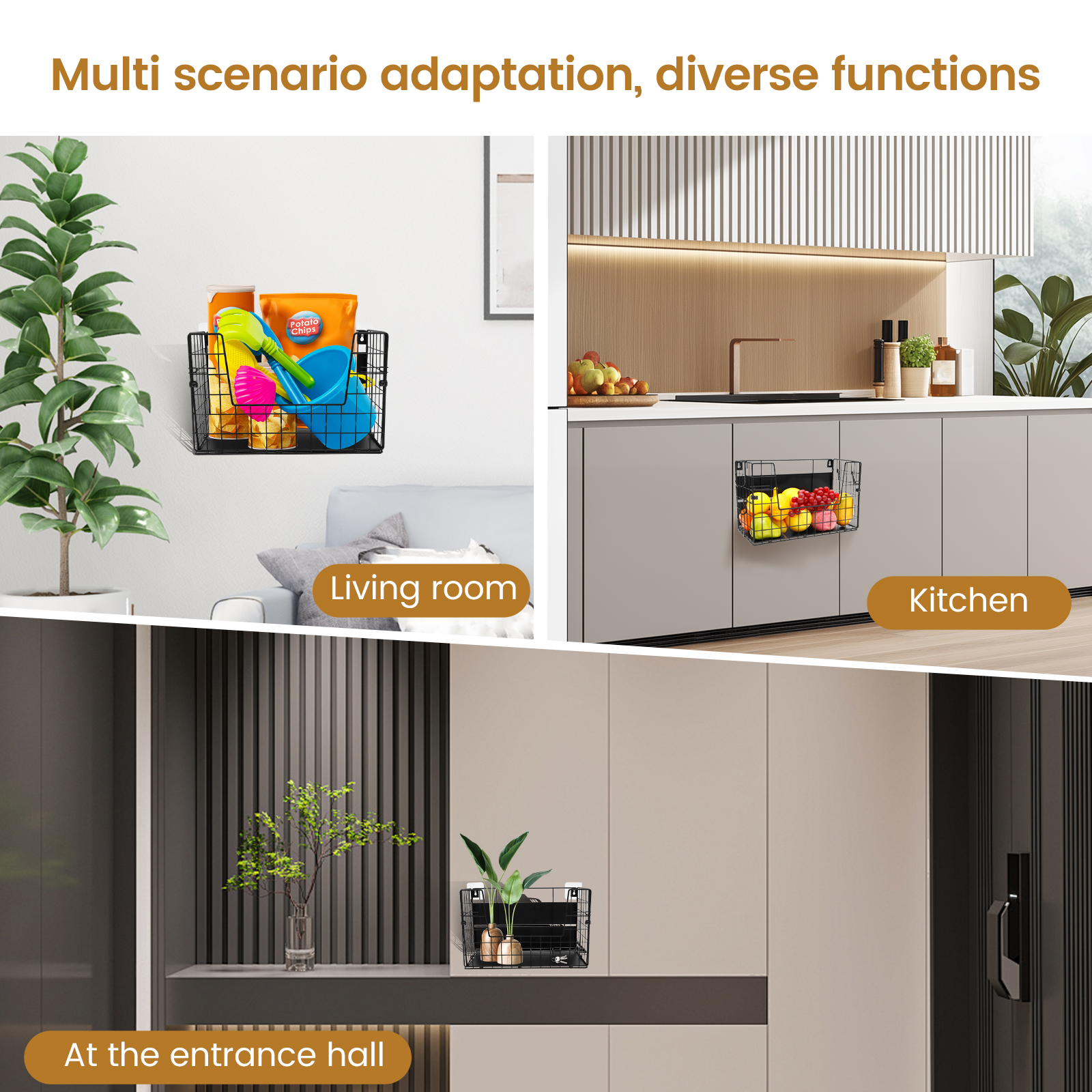 Panier de rangement à grille suspendue, organisateur de cuisine magnétique en métal, support de rangement de fruits et légumes de grande capacité pour comptoir de réfrigérateur domestique