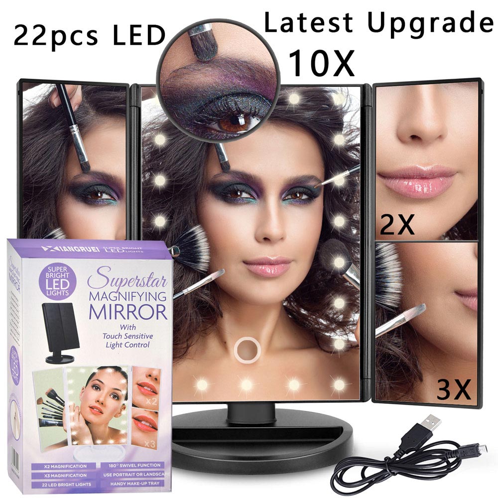 Led lys sminkespeil lampe 10x lupe batteri forfengelighet forstørrelsesglass sminke mini bad kosmetikk bad smart sugekopp: Pro speil svart