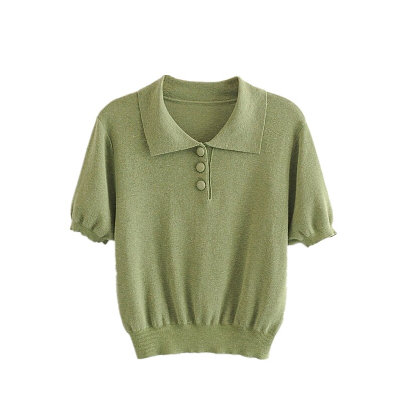 Polo Vintage De estilo pijo para mujer, blusa informal lisa De lana con botonadura única, Vestidos De Verano