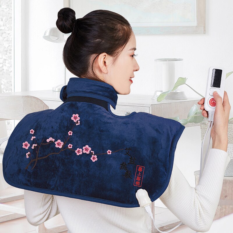 Manta de chal de masaje con calefacción eléctrica, almohadilla calentada de sal Herbal para cuello y espalda, envoltura de calor, temperatura ajustable