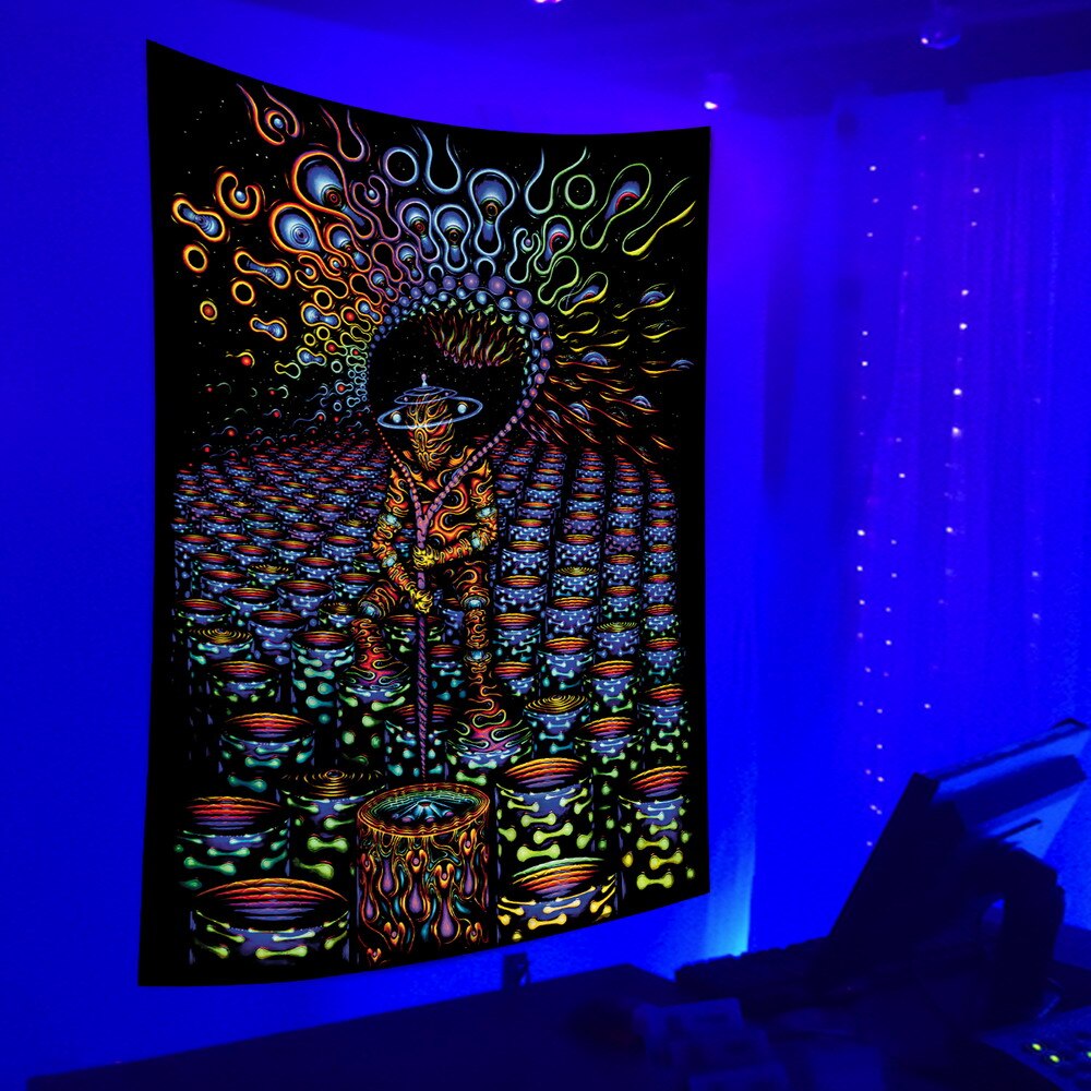 Psychedelic Black Light Tapestry UV Reactive Tapestry Hippie Decor Wall Hanging for Bedroom Dorm Indie Room Decor: 150X130 CM / uv7-03