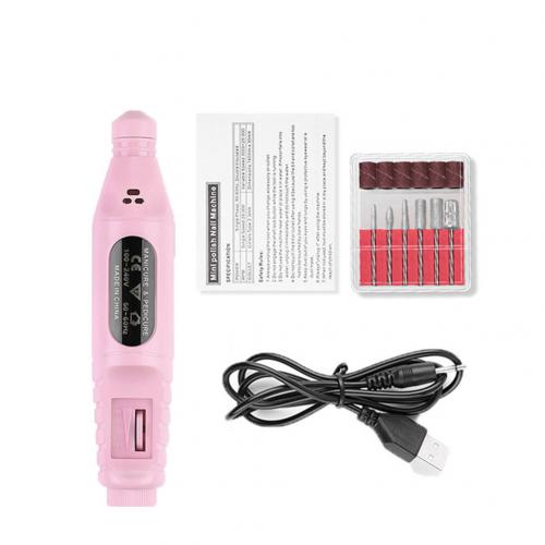 USB Charging Electric Nail Grinder Drill Polishing Pedicure Manicure Machine Nail Polishing Machine Nail Art Pen File Tool: Pink