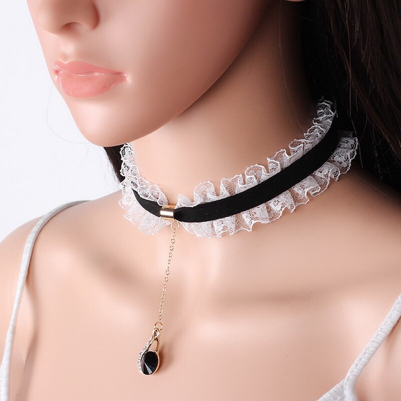 Gothic Kant Choker Ketting Vrouwen Brede Hals Kraag Harajuku Zwart Fluwelen Chocker Mujer Vintage Partij Sieraden Kerst Gif XX130