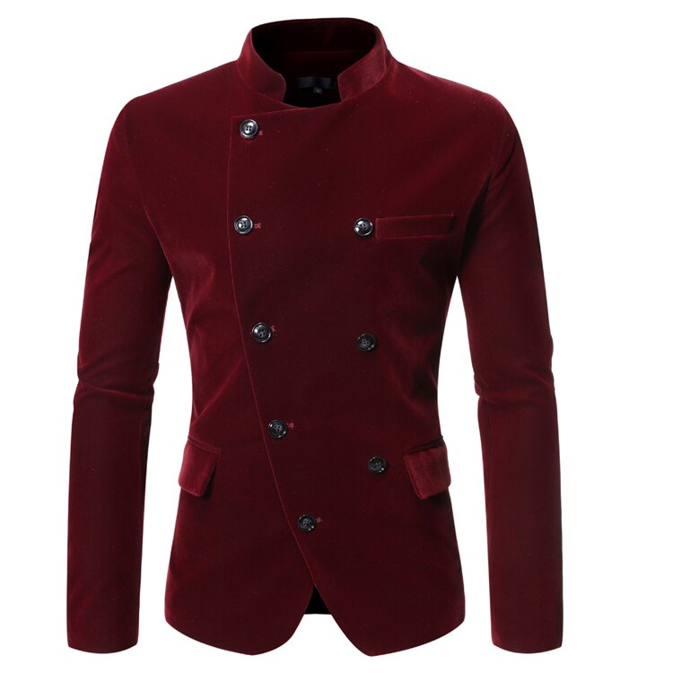 Blazer Men Men's Suit with Slanted Lapel and Double-breasted Stand-up Collar Men Suit Jacket: Burgundy / XXL