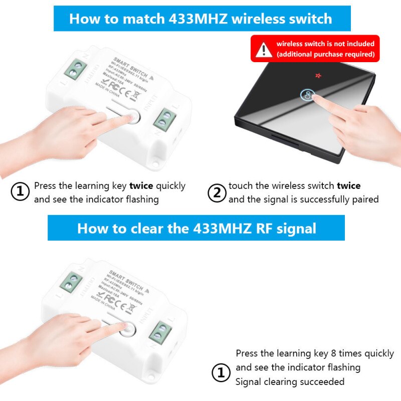 WiFi+433 Smart Home House Wifi Wireless Remote Switch Breaker LED Light Controller Module Work With Alexa Google Home Tuya APP