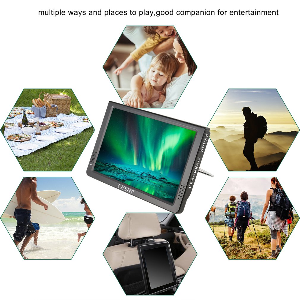 LESHP Portable D12-ATSC Multimedia Player LCD Display with Digital TV Tuner 12.1 inch Monitor LED Panel Driver HD USB/TF