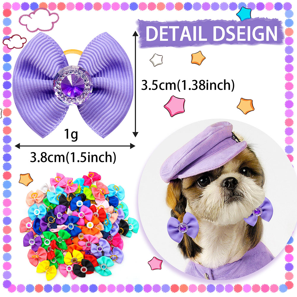 20 pièces été chien cheveux arcs chien arcs avec diamant coloré toilettage élastique pour petit chien animal de compagnie filles toilettage cheveux accessoires