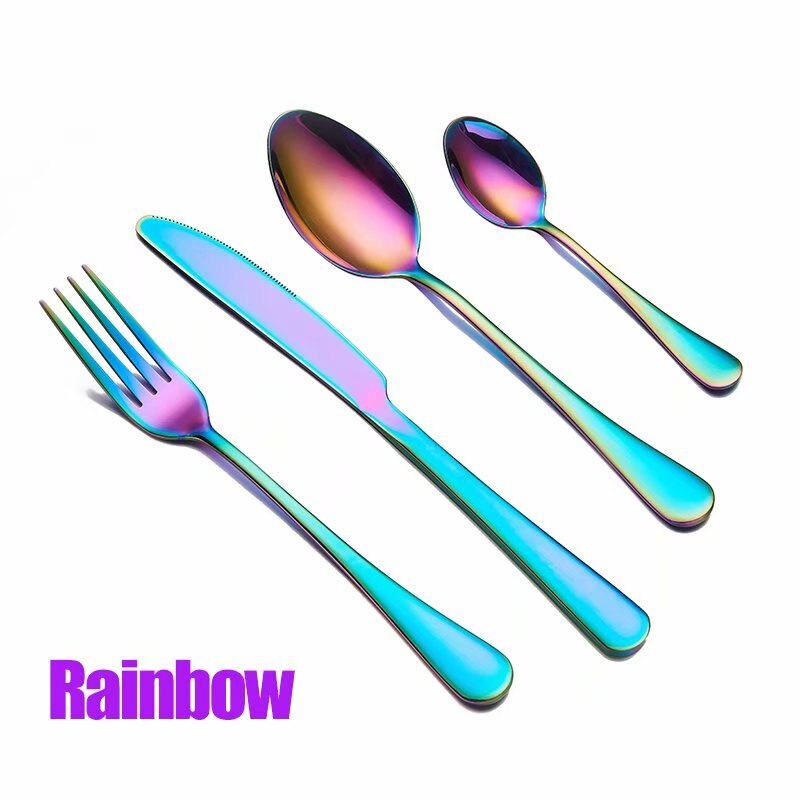 Spklifey Goud Serviesje Bruiloft Gouden Reizen Bestek Set Roestvrij Staal Diner Mes Vork Scoops Zilverwerk: rainbow