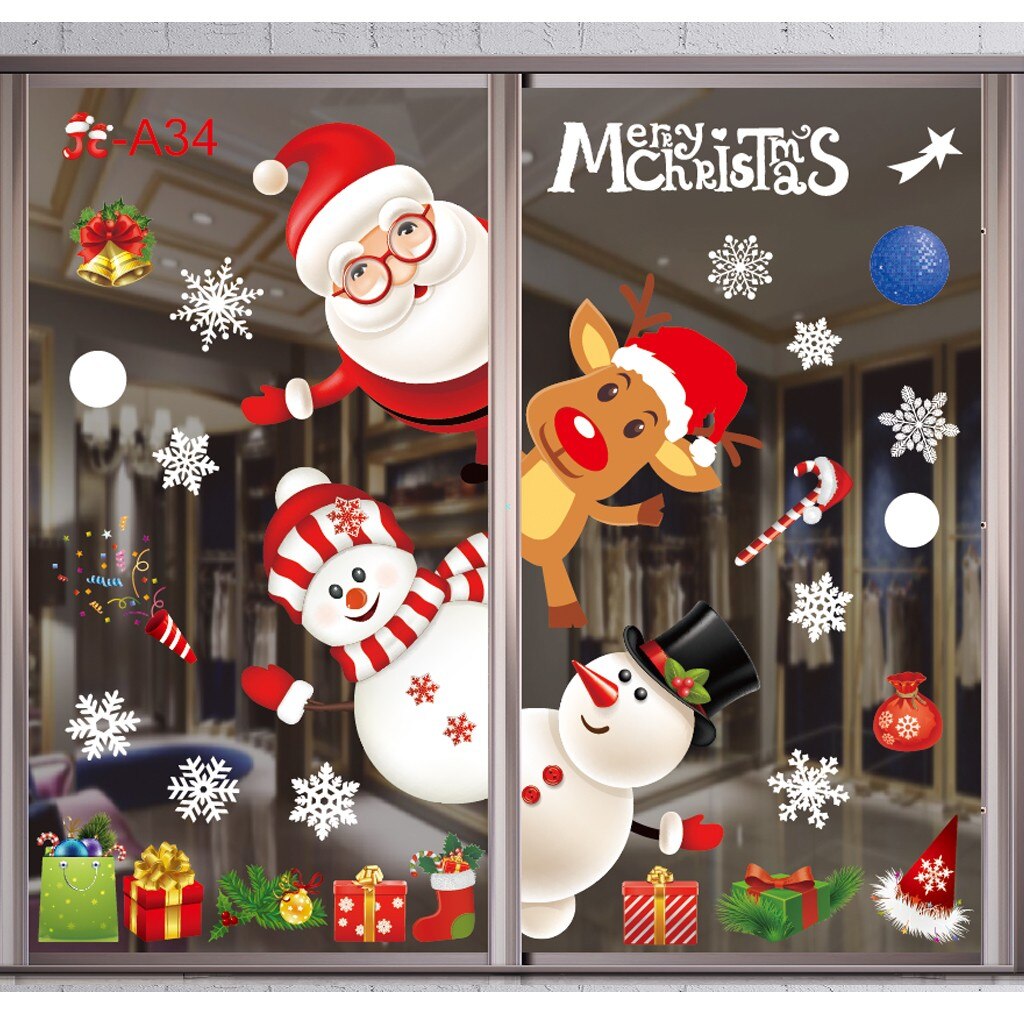 Noël dessin animé Santa cerf autocollant actuel noël fenêtre verre électrostatique pâte autocollant décorations pour la maison #30: A