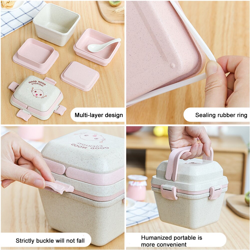Voedselcontainer van tarwestro, voedsel bentobox, snack lunchbox voor kinderen met compartimenten lunchbox