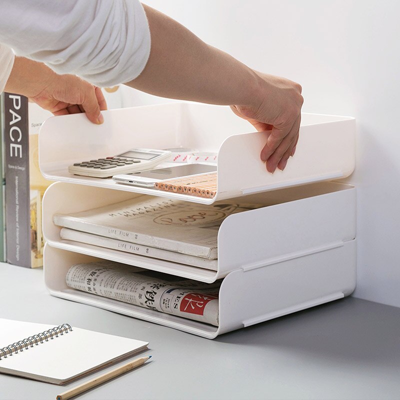 Stackable A4 Paper File Rack Office Organizer Desk Magazine Holder School Supplies Paper Tray Plastic File Box Storage Racks