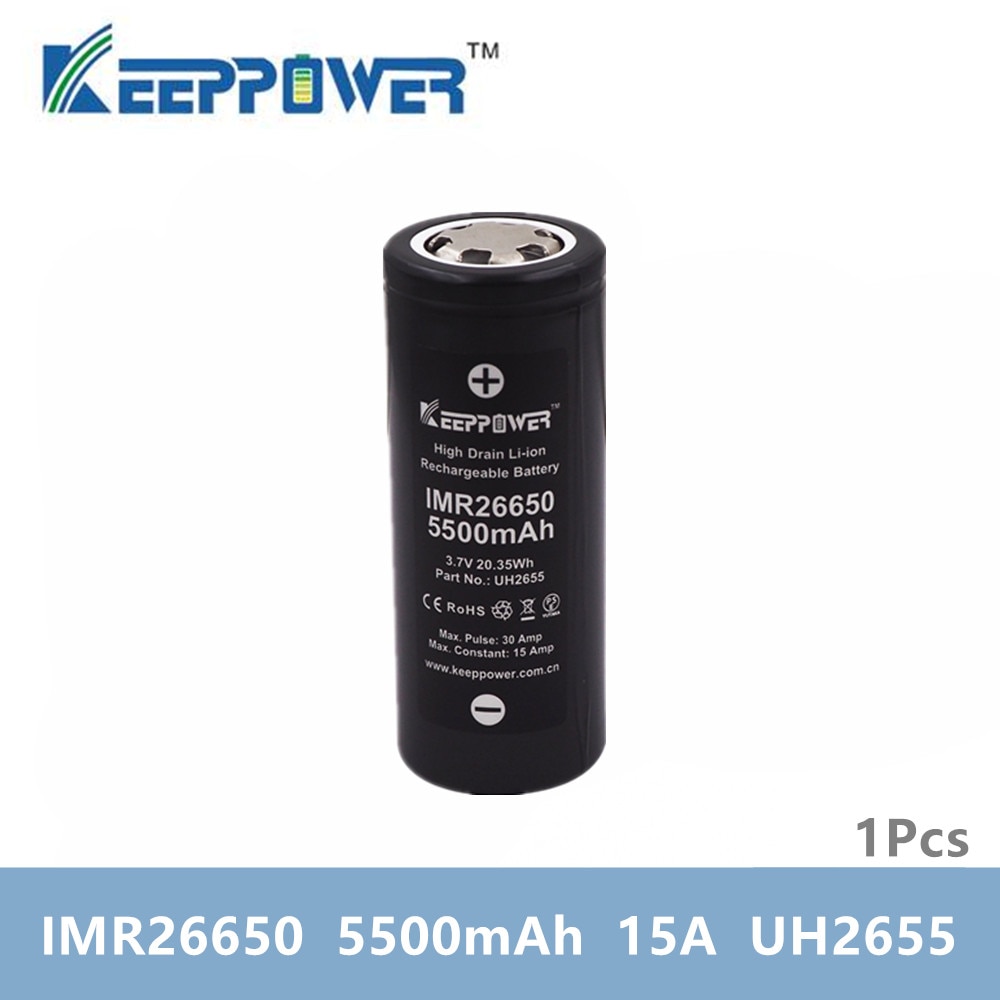 Keeppower IMR 26650, batería IMR26650 5500mAh 15A max 30A, descarga 3,7 v, batería de litio, triangulación de Original, 1 Uds.