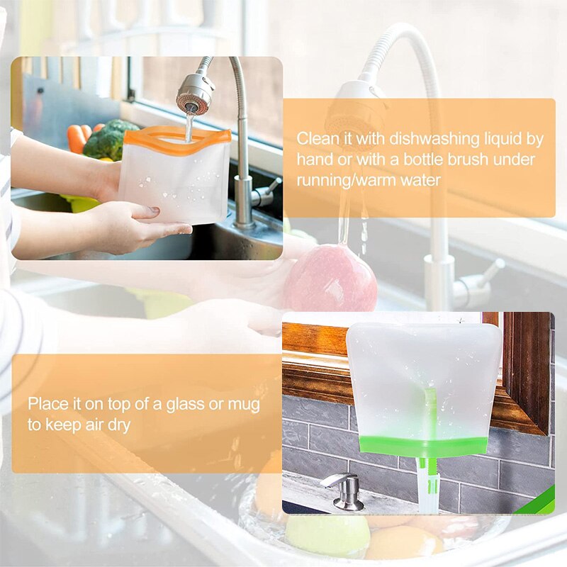 Reusable Food Container Bags Large Reusable Freezer Bags BPA Free, Leak Proof Plastic Gallon Bags For Fruit And Vegetable Snacks