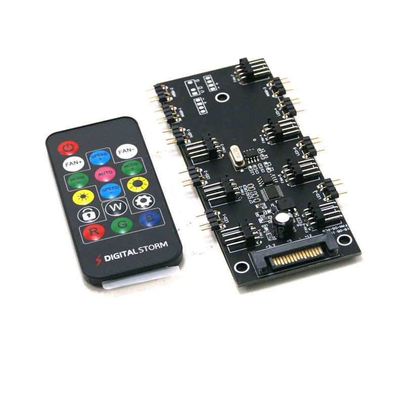 RGB Fan Hub PWM Controller 2 In 1 5V 3Pin A-RGB + 4PIN PWM 6 Gears /Symphony 16-key RF Remote Controller SATA Power Supply