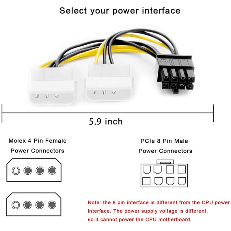 10PCS 2 Molex 4 Pin zu 8-Pin PCI Express Video Karte Pci-E ATX Netzteil Konverter Kabel-Molex zu Pcie 8 Pin Adapter Kabel