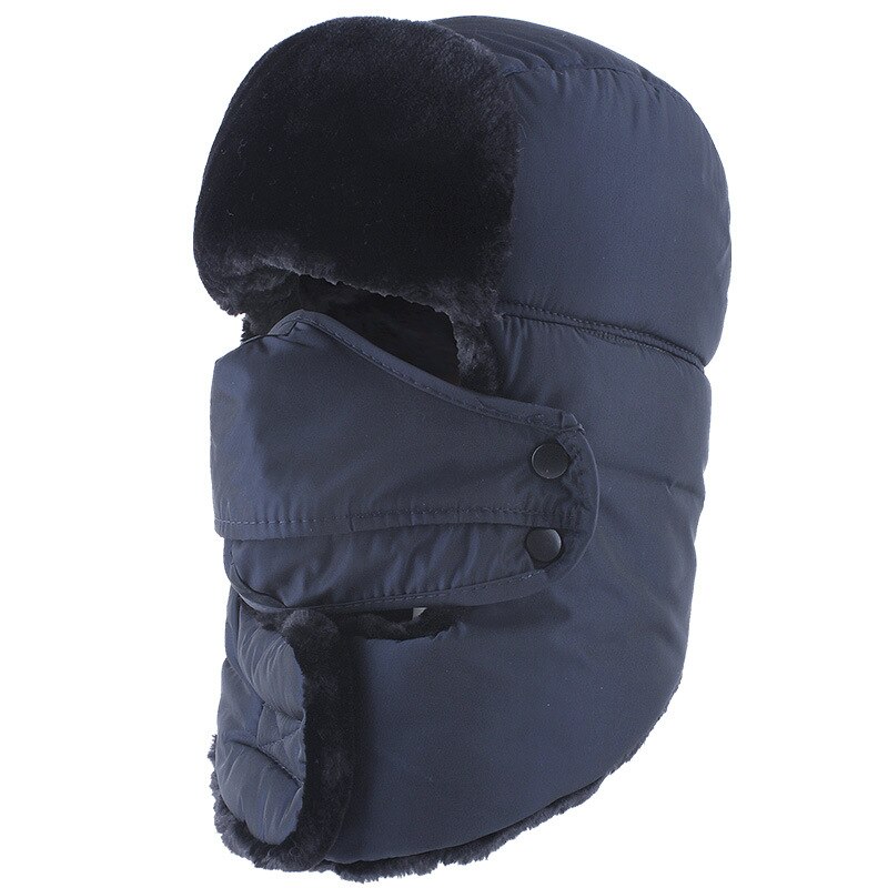 Sport caps tur caps skjerf menn russian trapper termo lue trooper øreklaff snø ski lue cap med fack maske: Marineblå-b