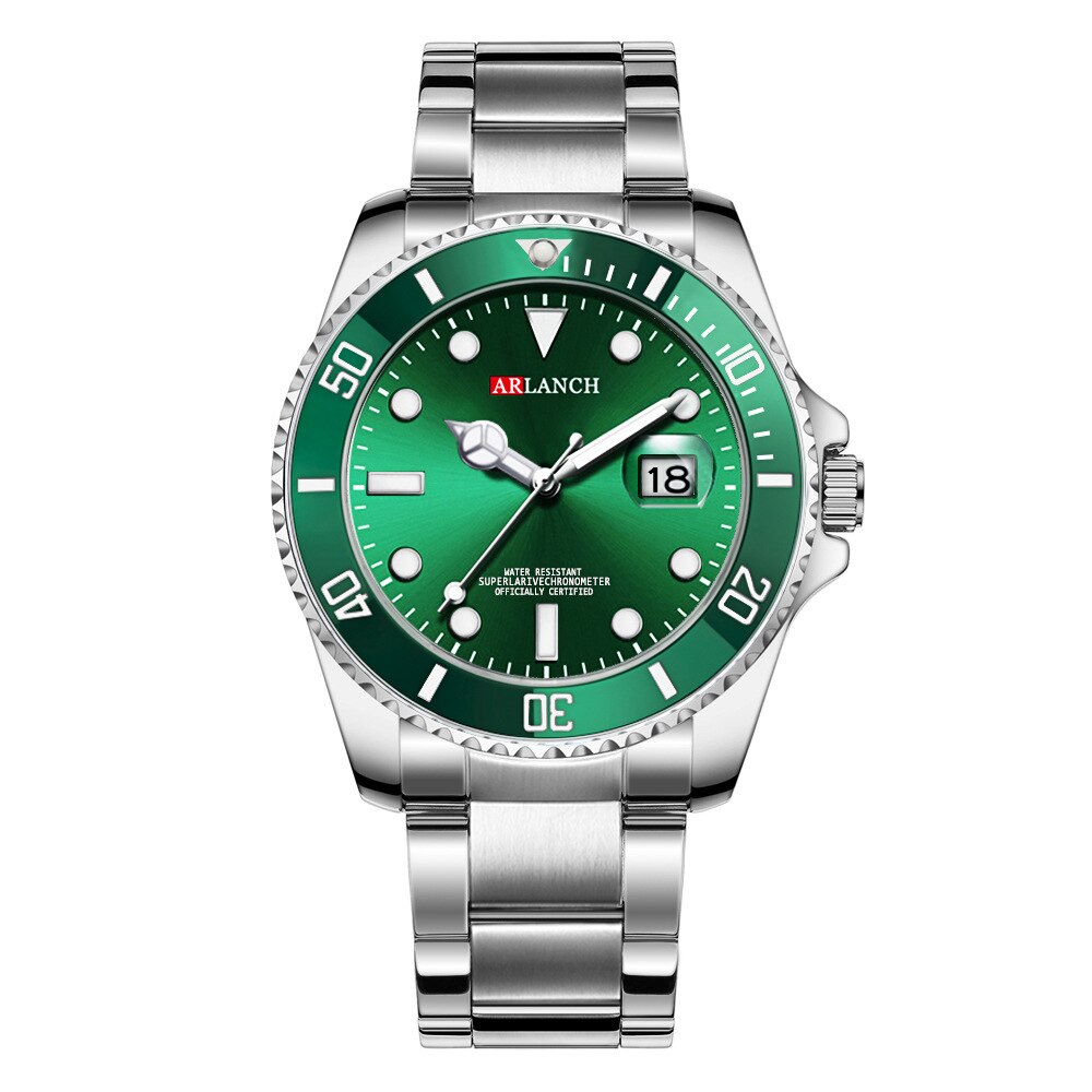 Arlanch Mannen Lichtgevende Grote Heren Wijzerplaat Horloges Quartz Horloge Voor Mannen Groene Man Klok Sport Horloge Mannen relogio Masculino: L