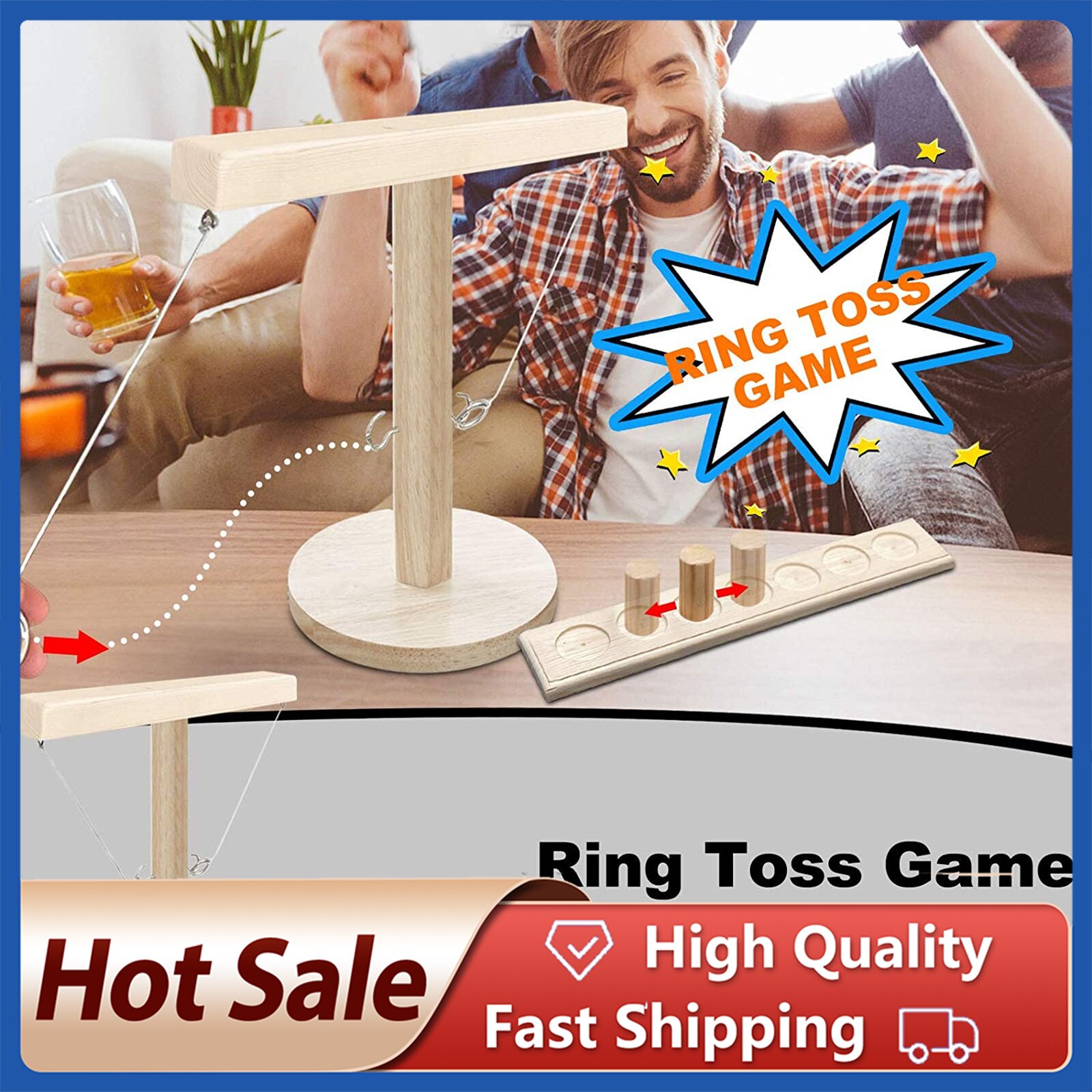 Party toys Leisure Industrial Style Bar Drink Shop Handmade Wooden Ring Toss Hooks Fast-paced Interactive Game For Bars Home