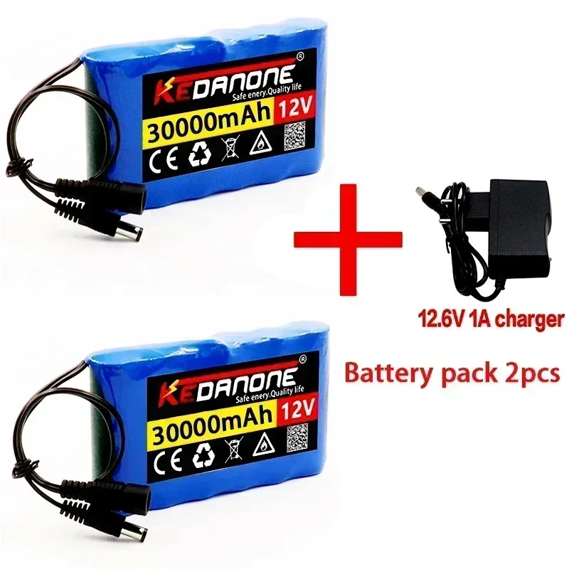 Portable Super 12V 30000mah Battery Rechargeable Lithium Ion Battery Pack Capacity DC 12.6v 30Ah CCTV Cam Monitor + Char: black