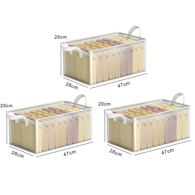 Cesta de almacenamiento transparente de PVC para ropa, caja de almacenamiento de ropa interior, marco de acero inoxidable, organizador de guardarropa, caja de tela impermeable: Amarillo claro
