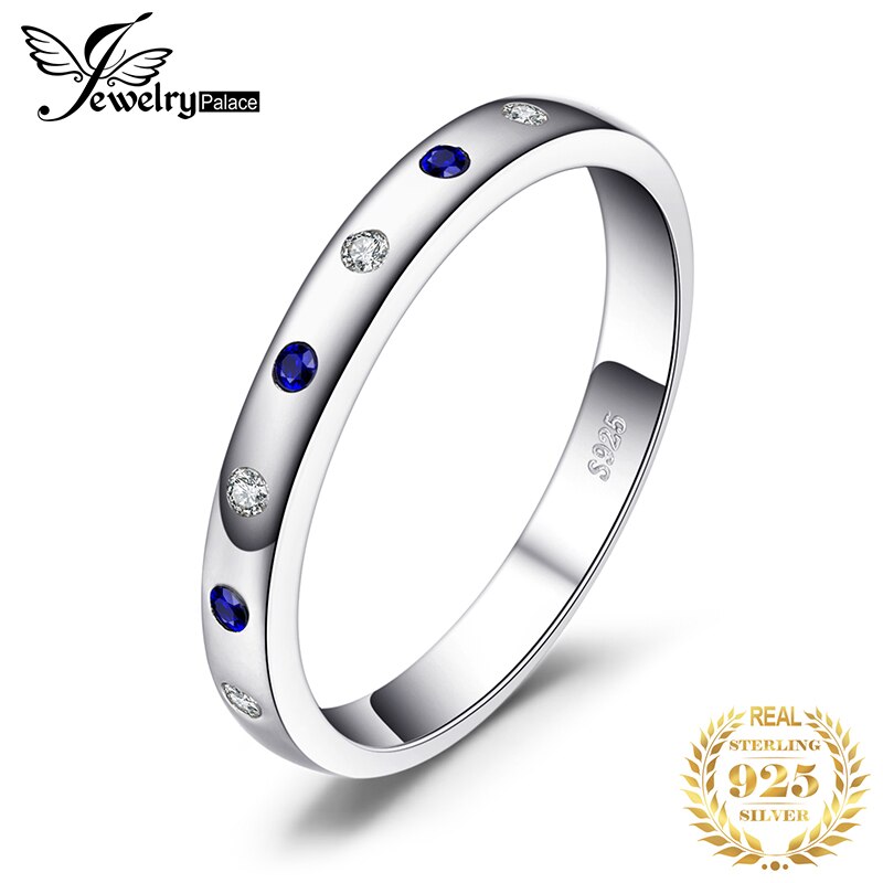 Jewelrypalace Gemaakt Blue Sapphire Ring 925 Sterling Zilveren Ringen Voor Vrouwen Trouwringen Eternity Band Zilver 925 Fijne Sieraden