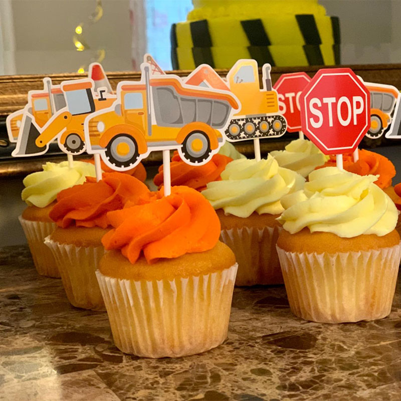 7 stks Bouw Cupcake Topper Pick Dump Truck Graafmachine Tractor Party Cake Toppers voor Kinderen Verjaardag Baby Shower Party Decor