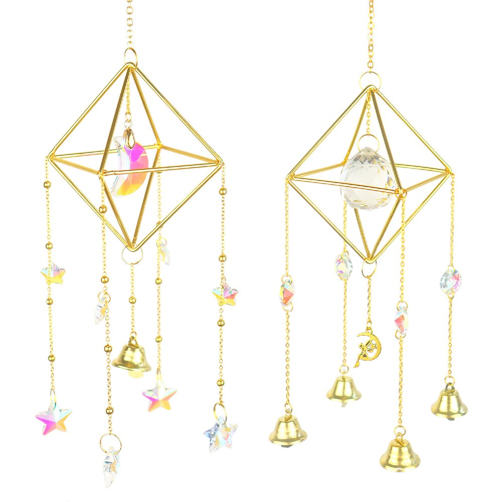 Crystal Suncatcher Wind Chime Prism Rainbow Light Chaser Bells Moon Star Boho Hanging Window Garden Terrace Pendant Home Decor