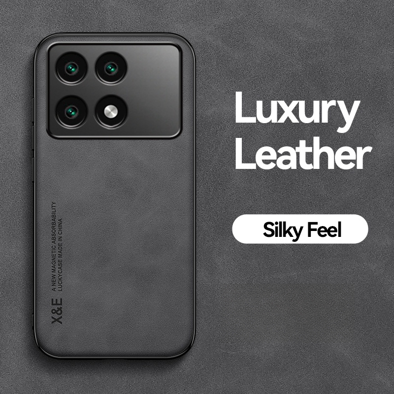 För xiaomi poco  x6 pro 5g fodral inbyggd metallplatta telefonfodral för pocox 6 pro  x 6 x6 pro magnetisk bilhållare läderbaksida: Svart