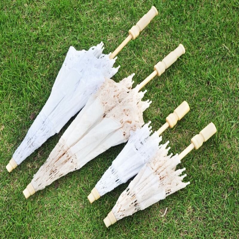 1PC blanco encaje Beige paraguas sombrilla boda de algodón bordado paraguas