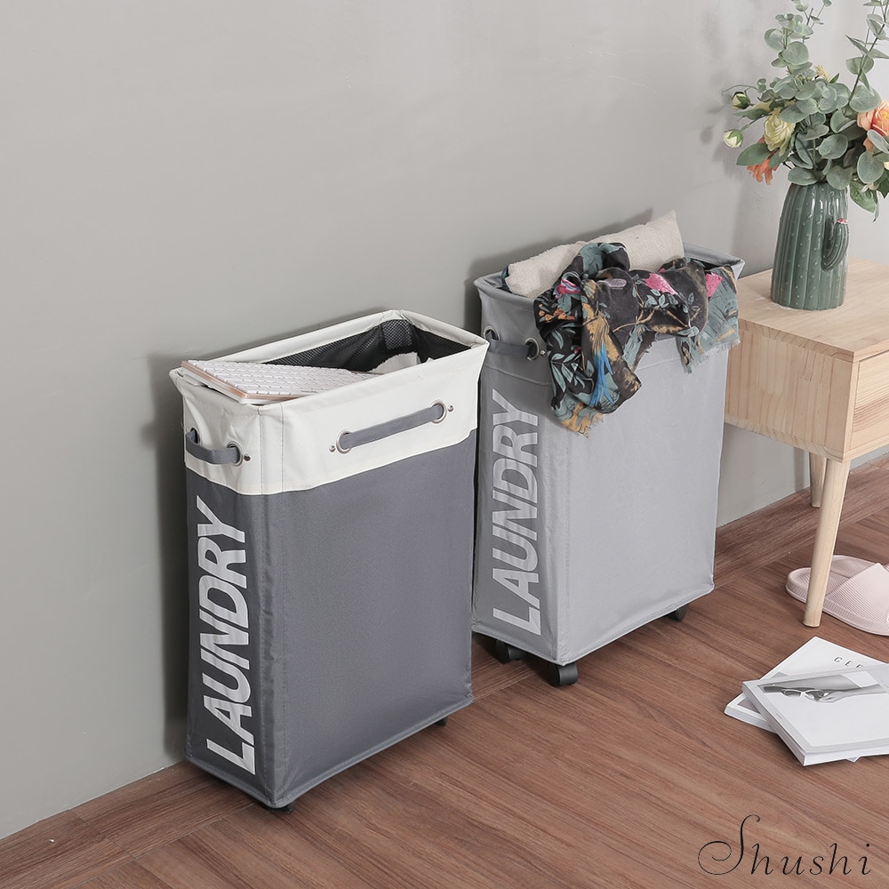 Shushi slim laundry cart basket waterproof dirty clothes toy storage basket home used collapsible laundry bucket