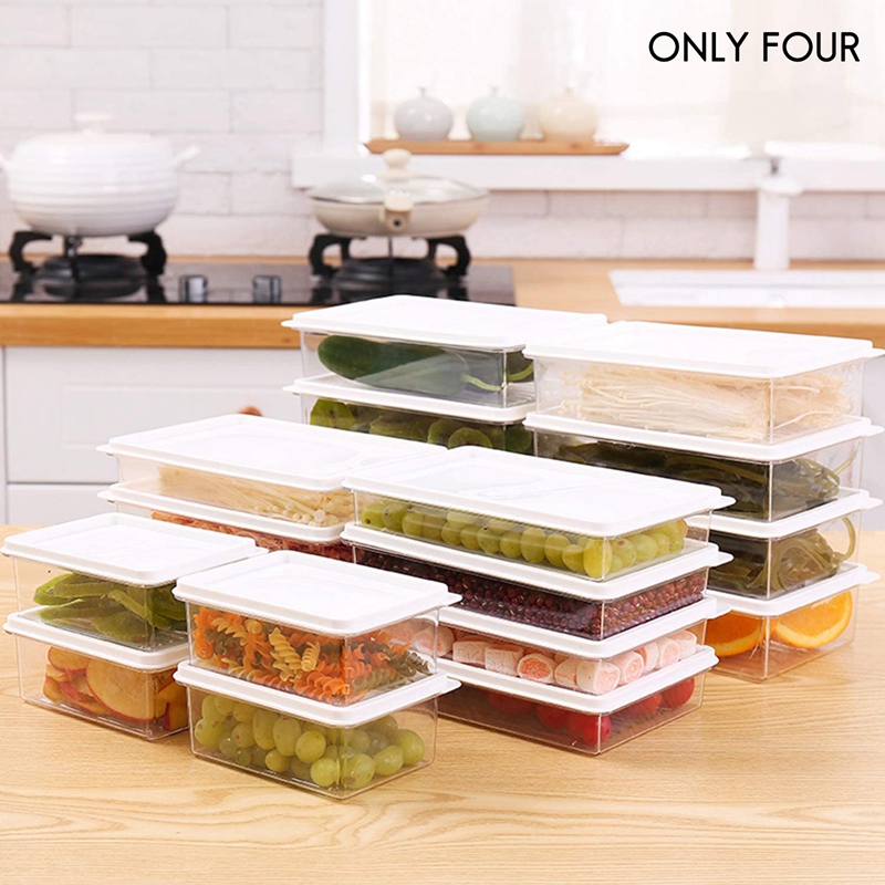 Clear Fridge Storage Containers with Lids Stackable Set 4 Refrigerator Organizer Bins Use in Snacks Grain and Fruit