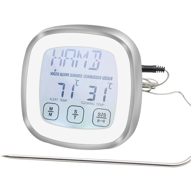 Touchscreen Vlees Thermometer, Digitale Bbq Grill Thermometer Oven Keuken Voedsel Roker Koken Backlight Timer &amp; Alarm