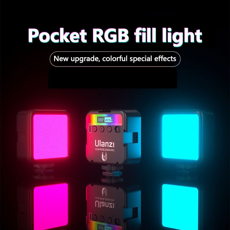 Ulanzi VL49 Mini Rgb Video Licht Verlichting Voor Fotografie 2000Mah 2500K-9000K Zoom Verlichting Fotografische Verlichting vlog Licht