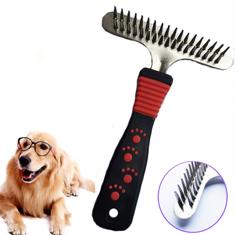 Lange Zahn Unterwolle Hund Rechen Anti-Unterhose Gummi Griff Hundesalon Rechen glatter Werkzeug Schwere und Pflicht Stahl Kamm pferd Heißer E11418