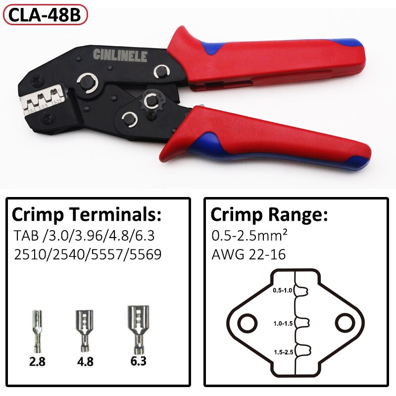 Male/Female Spade Crimp Terminals Crimping Tools Electrical Pliers Insulating Sleeve Wire Wrap Connector SN-48B: CLA-48B