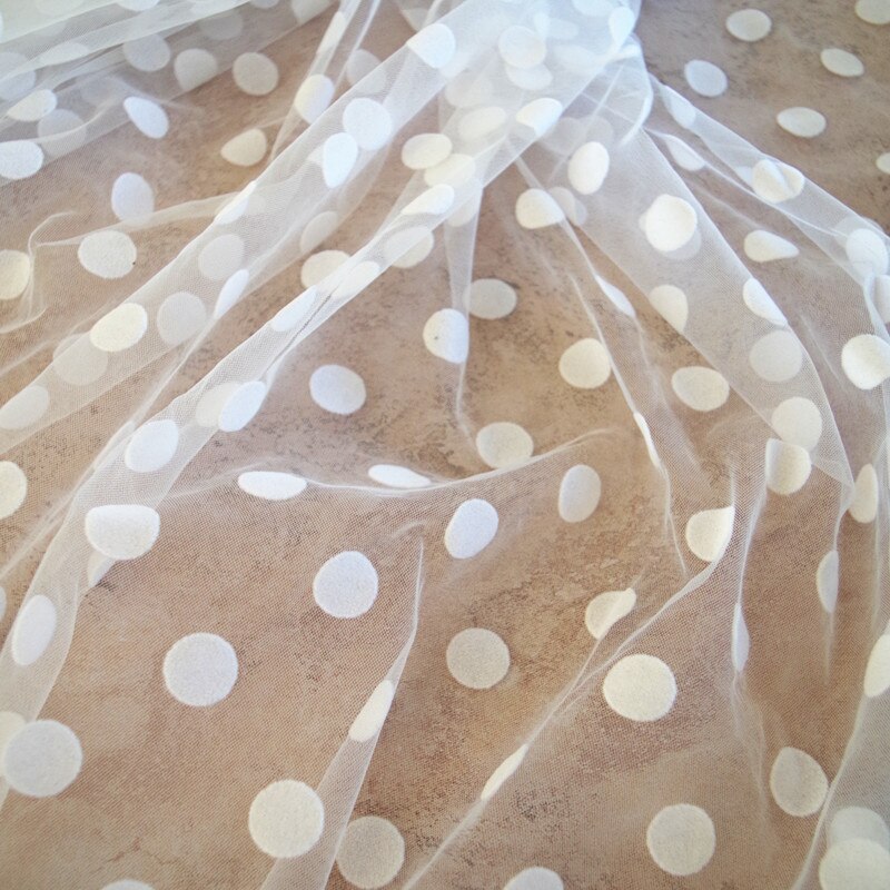 5 yards Off White Polka Dot Tulle Fabric Black Dotted Tulle Fabric Pink Polka Tulle Fabric by the yard with Velvet Dots DIY