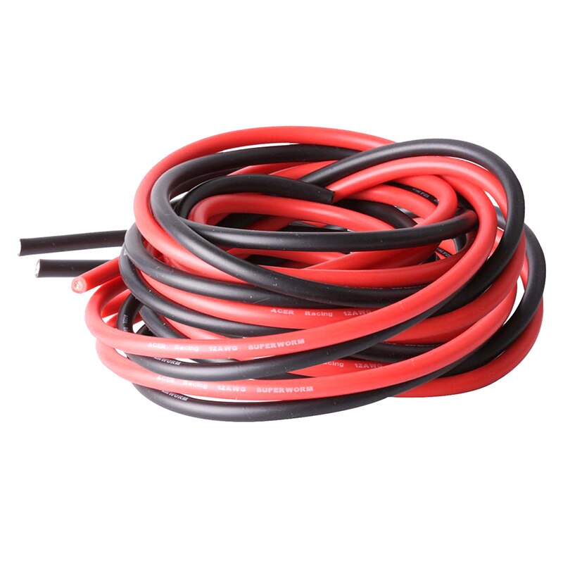 1 packet 2 pieces 12 gauge 1 meter silicone cable fine beach 12 AWG, black and red