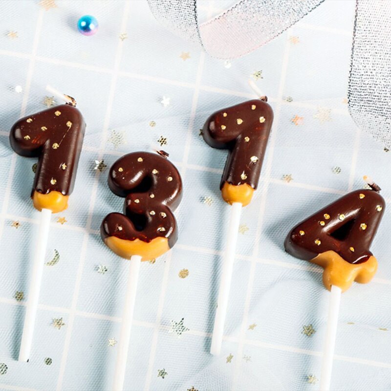 1pc Cute number candles for cake topper 0 -9 Chocolate biscuit birthday candle