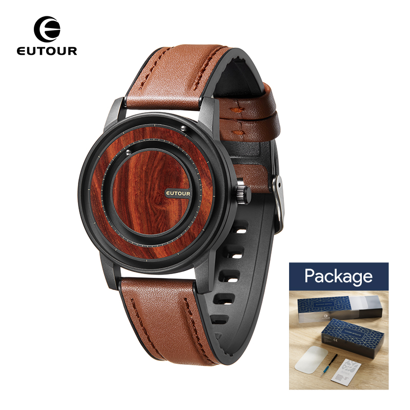 EUTOUR-Reloj unisex con cuentas magnéticas, reloj con elementos de de madera, correa de cuero PU, de manecillas únicas, reloj informal de negocios: Marrón