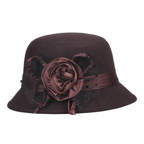 LNPBD – chapeau en feutre de laine pour femmes, couleur unie, rétro, Vintage, seau, automne, hiver: Brown