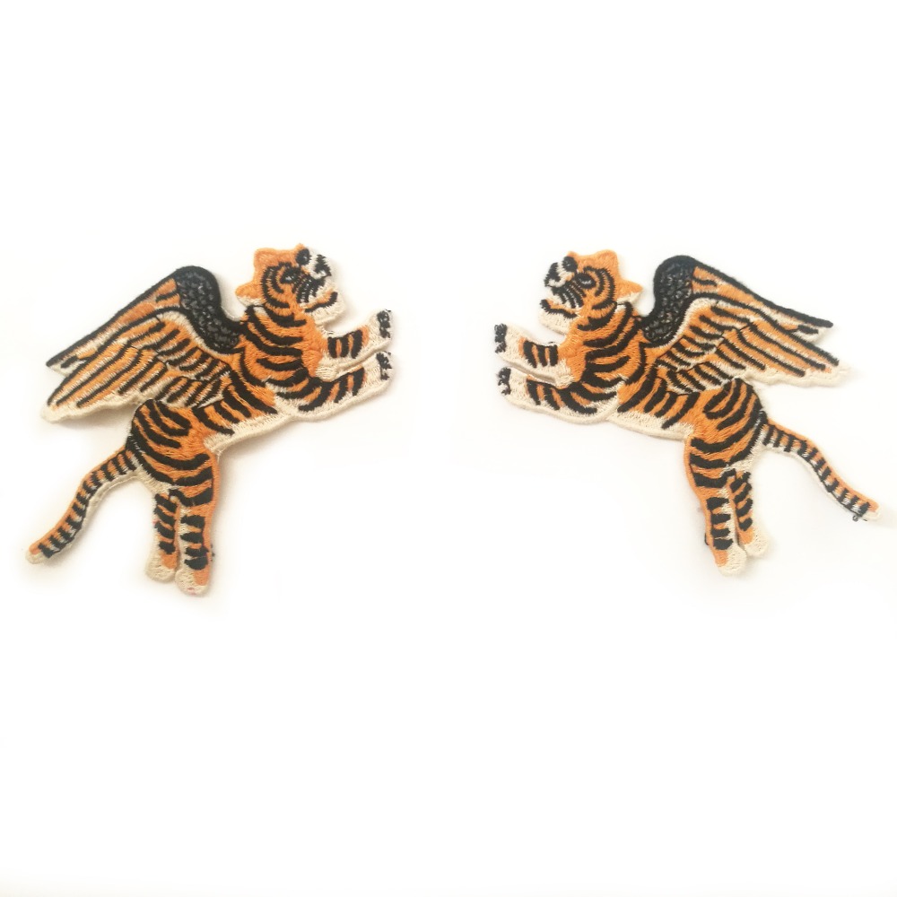 Parche bordado de con alas de tigre y mosca pequeña, apliques para coser, parches para camisa, bolso, chaqueta, insignias para ropa de animales