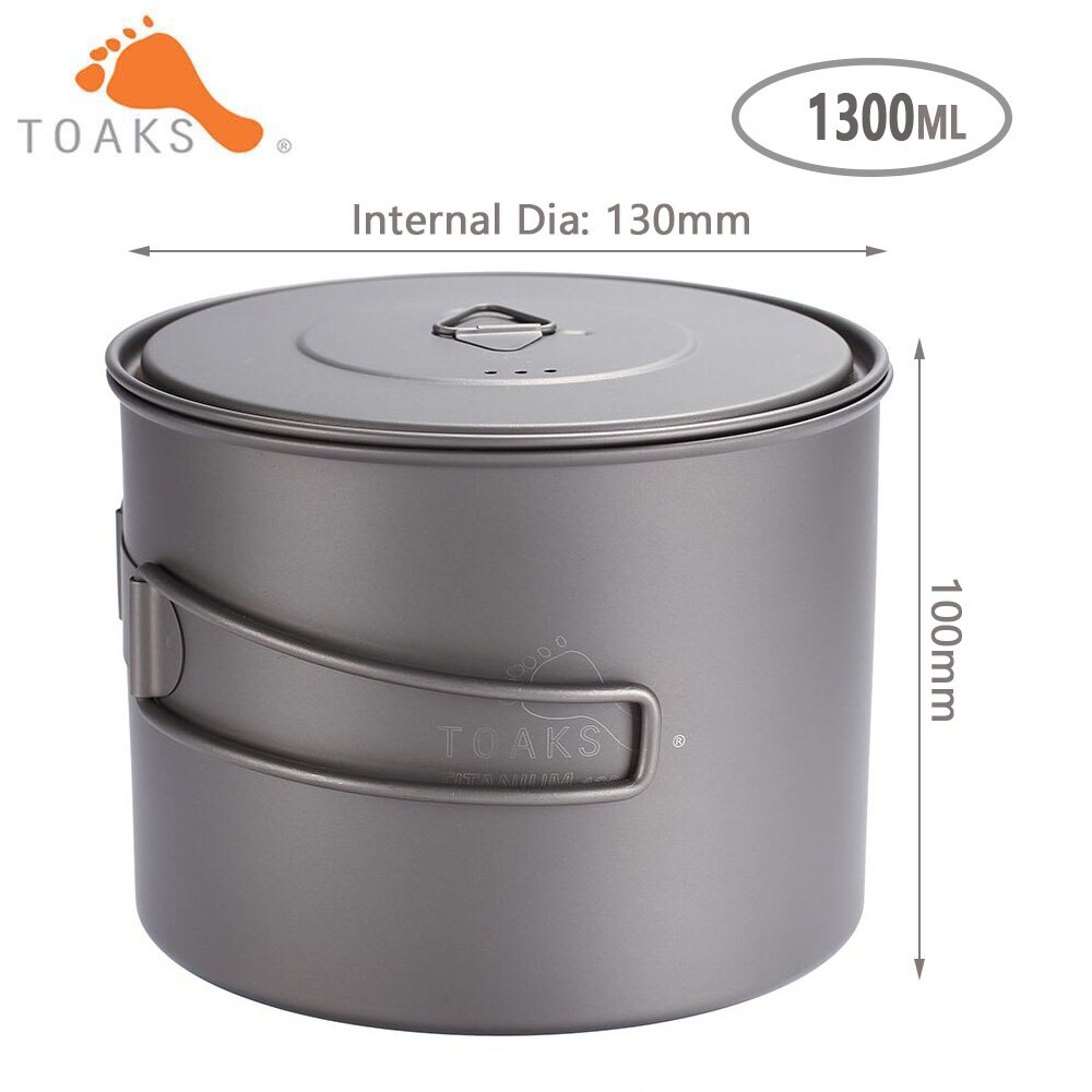 Toaks 550ml 650ml 750ml 1100ml 1300ml 1600ml udendørs vandreture camping picnic titanium pot krus skål let campingudstyr: Gryde -1300