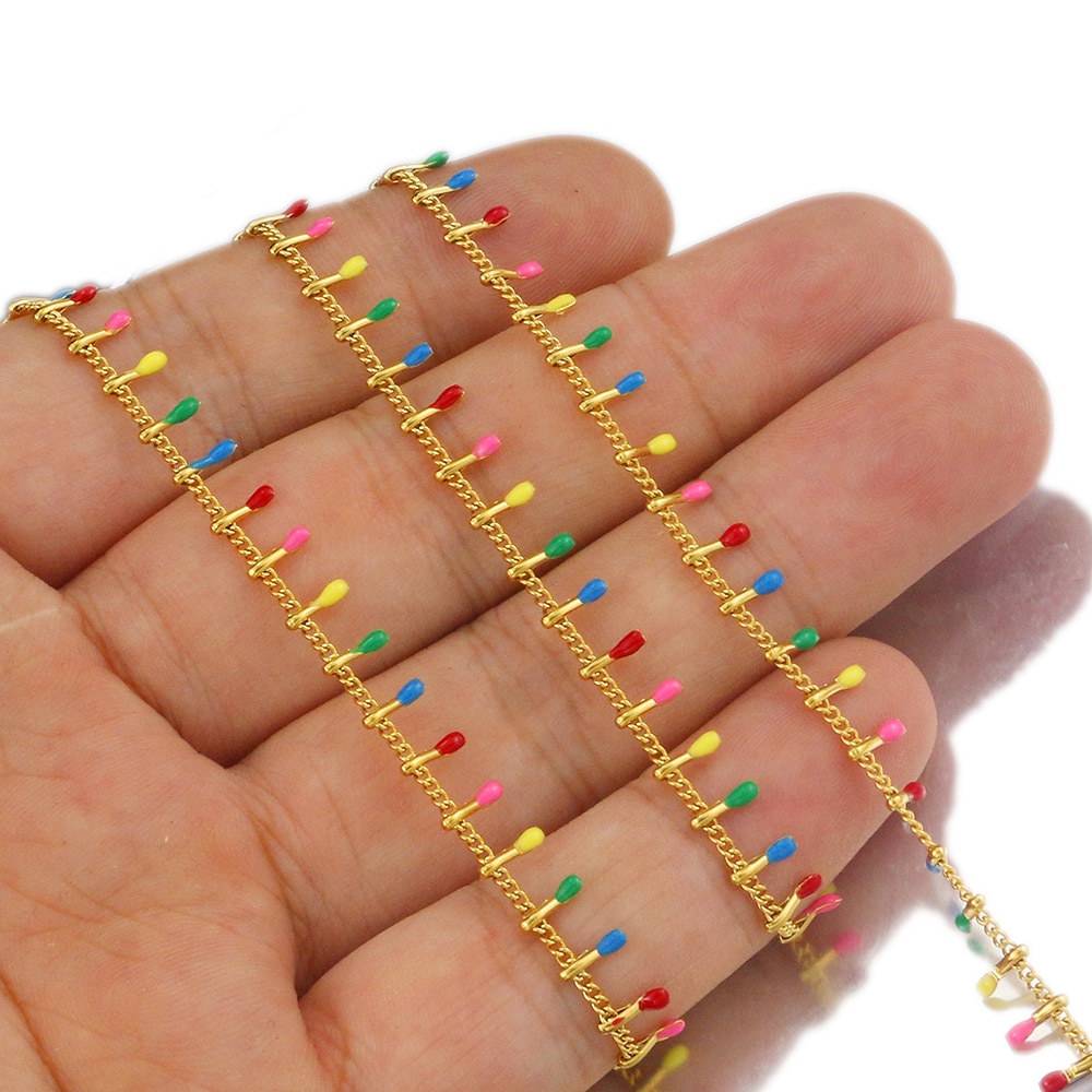 1 Meter Rvs 18K Vergulde Clips Emaille Druipen Ketting Gesoldeerd Handgemaakte Bevindingen Voor Diy Sieraden Ketting Maken