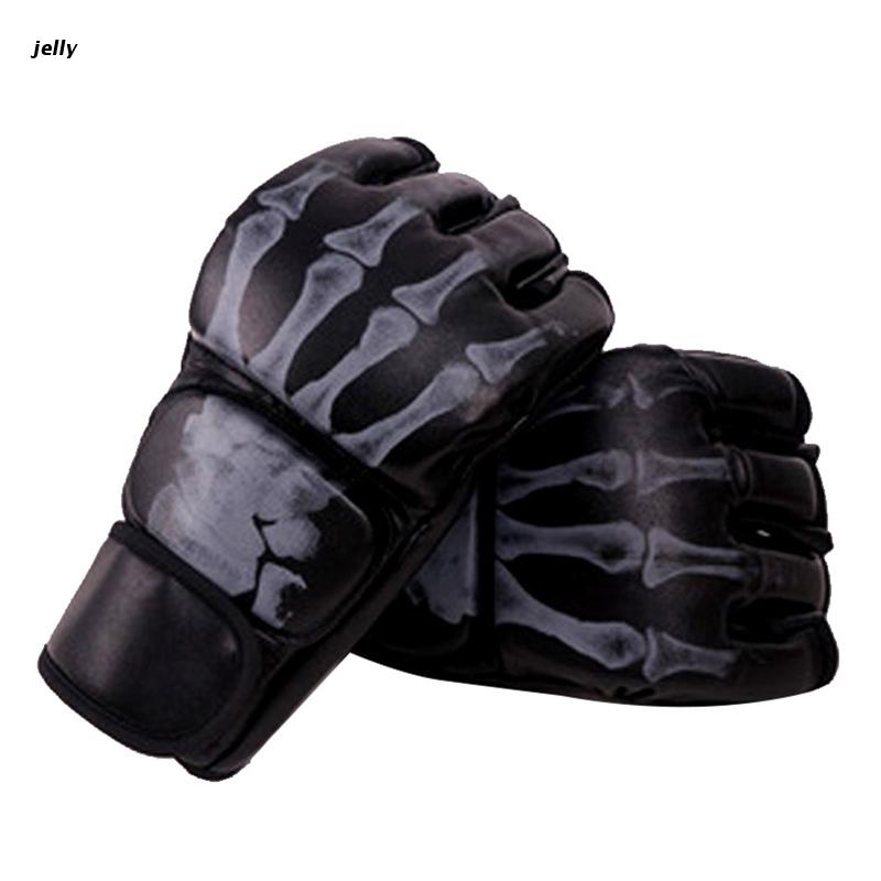 Guantes de boxeo de medio dedo 448C, manoplas MMA, muñequera ajustable, para Sanda: Black