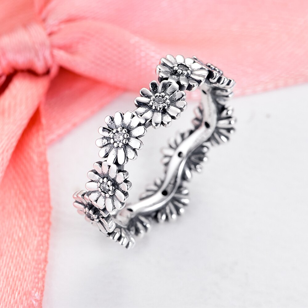neue Authentische 925 Sterling Silber Funkelnden Gänseblümchen Blume Krone Finger Ring Für Frauen Original Silber Schmuck Beste