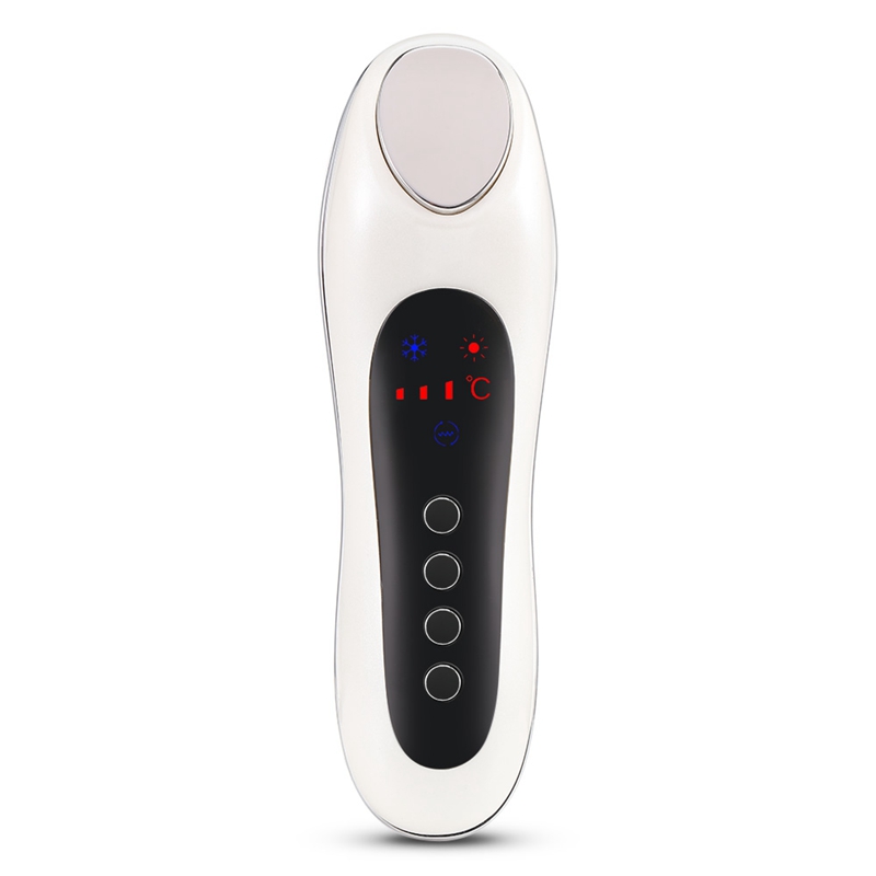 Masajeador Facial eléctrico ultrasónico, vibrador de piel Facial, instrumento de belleza de iones de calor y frío para cuidado y belleza Facial: White