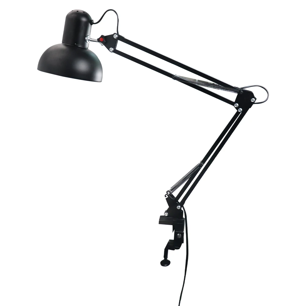 Meervoudig verstelbare bureaulamp met metalen klem aan/uit-schakelaar, gedeeltelijk verstelbare zwenkarm, leeslamp voor thuis, kantoordecoratie: Rood / zwart