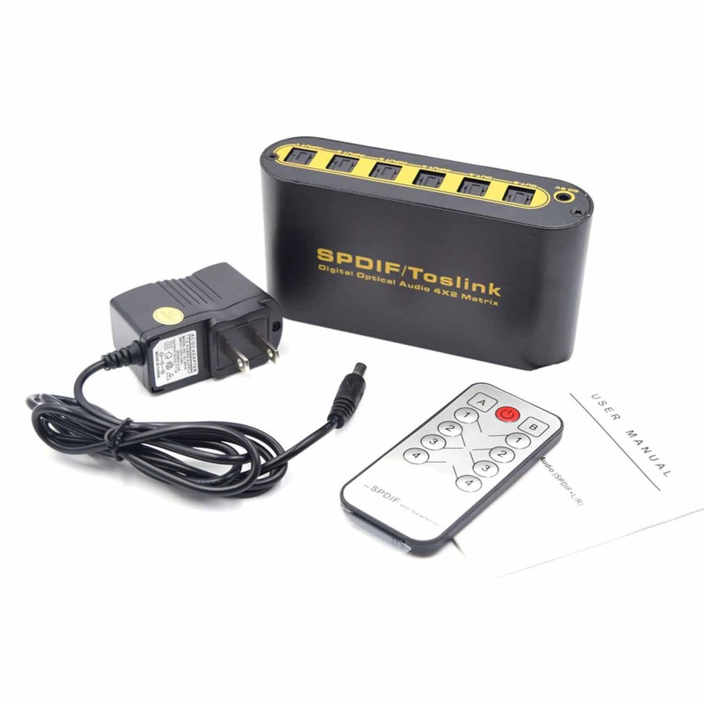 SPDIF Digital Optical Audio True Matrix 4x2 Switcher Switch Splitter 4 In 2 Out Video Converter Remote Control
