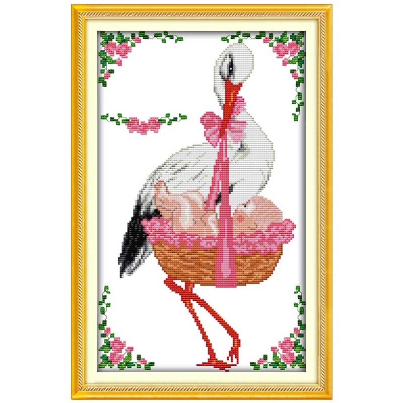Red-crowned Cranes with the Baby Counted Cross Stitch 11CT 14CT Cross Stitch animals Cross-Stitch Kit Embroidery for Needlework: D668 / 14CT picture printed