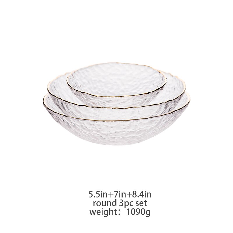 Mdzf sweethome nordisk gyllene kant salladsskål transparent glas frukt tallrik efterrätt rund fyrkantig skål porslin
